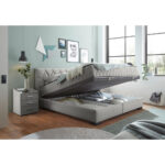 BED MET MATRAS 180 cm x 200 cm, textiel, materiaal hout lichtgrijs thumbnail 6