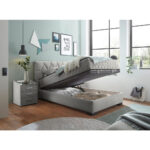 BED MET MATRAS 120 cm x 200 cm, textiel, materiaal hout lichtgrijs thumbnail 4