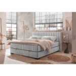 BED MET MATRAS 180 cm x 200 cm, textiel, materiaal hout lichtgrijs thumbnail 2