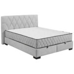 BED MET MATRAS 160 cm x 200 cm, textiel, materiaal hout lichtgrijs thumbnail 1
