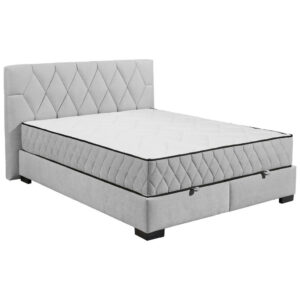 BED MET MATRAS 160 cm x 200 cm, textiel, materiaal hout lichtgrijs
