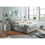 BED MET MATRAS 160 cm x 200 cm, textiel, materiaal hout lichtgrijs thumbnail 2