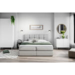 BED MET MATRAS 200 cm x 220 cm, hout, textiel, houtmateriaal lichtgrijs thumbnail 6