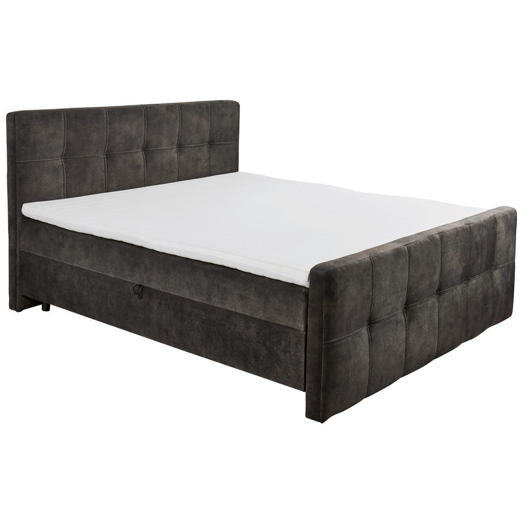 BED MET MATRAS 160 cm x 200 cm, textiel, materiaal hout donkerbruin