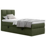 BED MET MATRAS 90 cm x 200 cm, hout, textiel, houtmateriaal donkergroen thumbnail 2