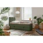 BED MET MATRAS 90 cm x 200 cm, hout, textiel, houtmateriaal donkergroen thumbnail 1