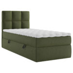 BED MET MATRAS 90 cm x 200 cm, hout, textiel, houtmateriaal donkergroen thumbnail 5