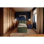 BED MET MATRAS 90 cm x 200 cm, hout, textiel, houtmateriaal donkergroen thumbnail 6