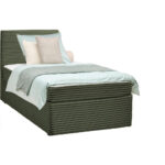 BED MET MATRAS 100 cm x 200 cm, hout, textiel groen thumbnail 2