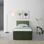 BED MET MATRAS 100 cm x 200 cm, hout, textiel groen thumbnail 1