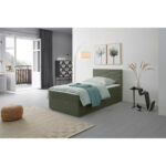 BED MET MATRAS 100 cm x 200 cm, hout, textiel groen thumbnail 3