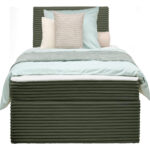 BED MET MATRAS 100 cm x 200 cm, hout, textiel groen thumbnail 5