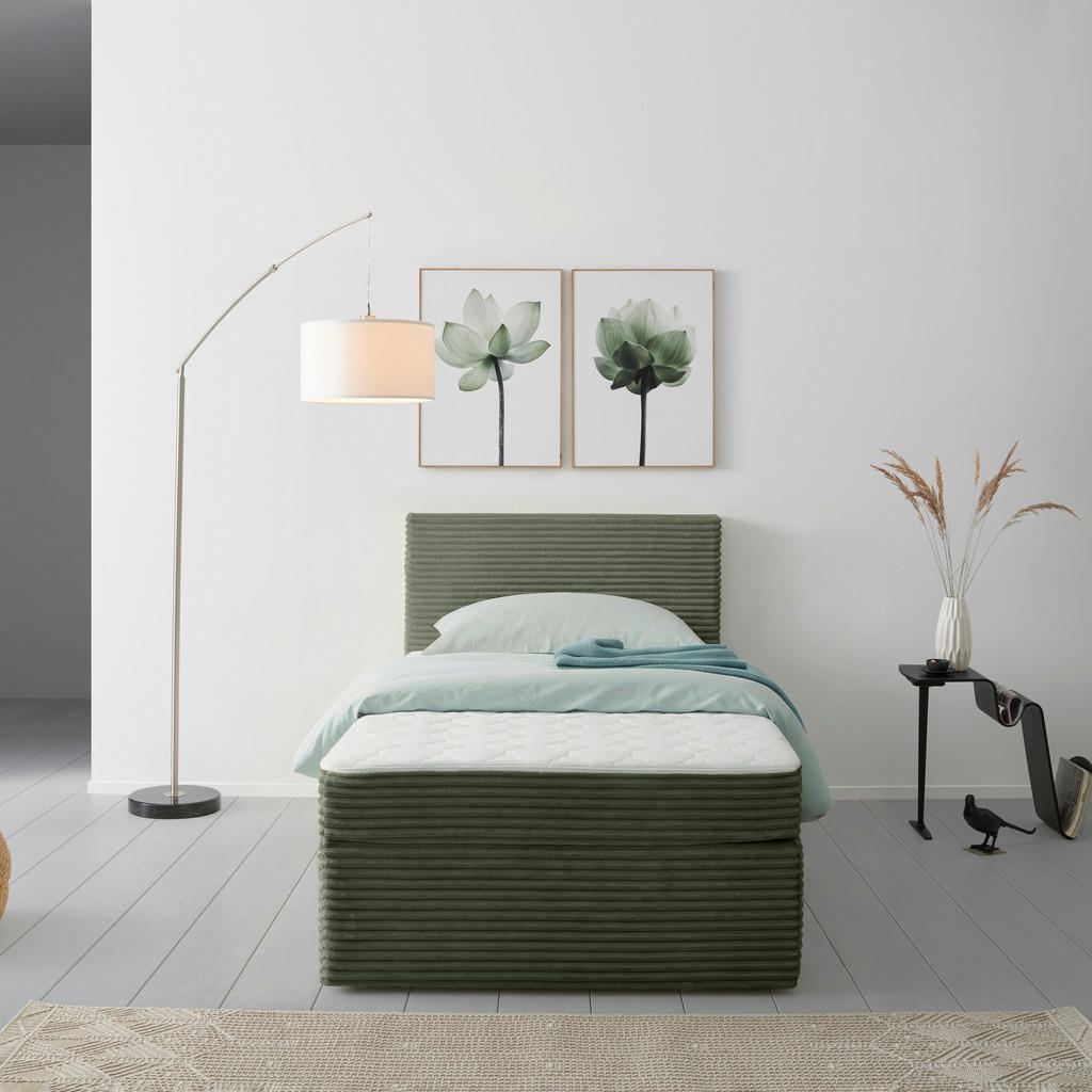 BED MET MATRAS 100 cm x 200 cm, hout, textiel groen