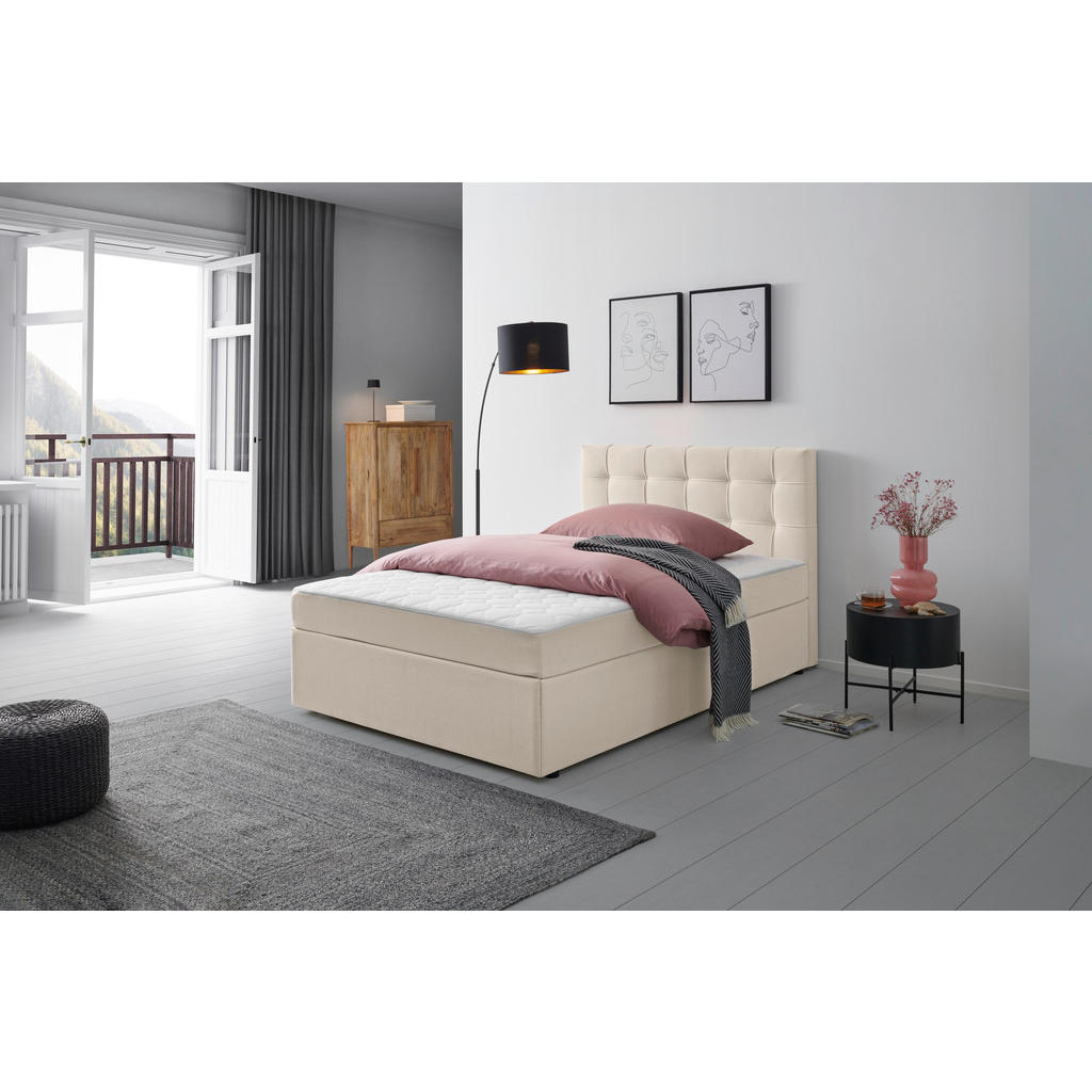 BED MET MATRAS x, hout, crème textiel