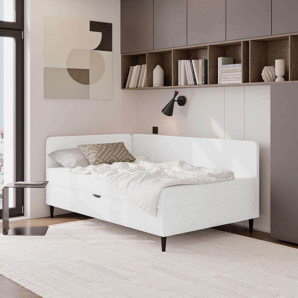 BED MET MATRAS x, crème textiel