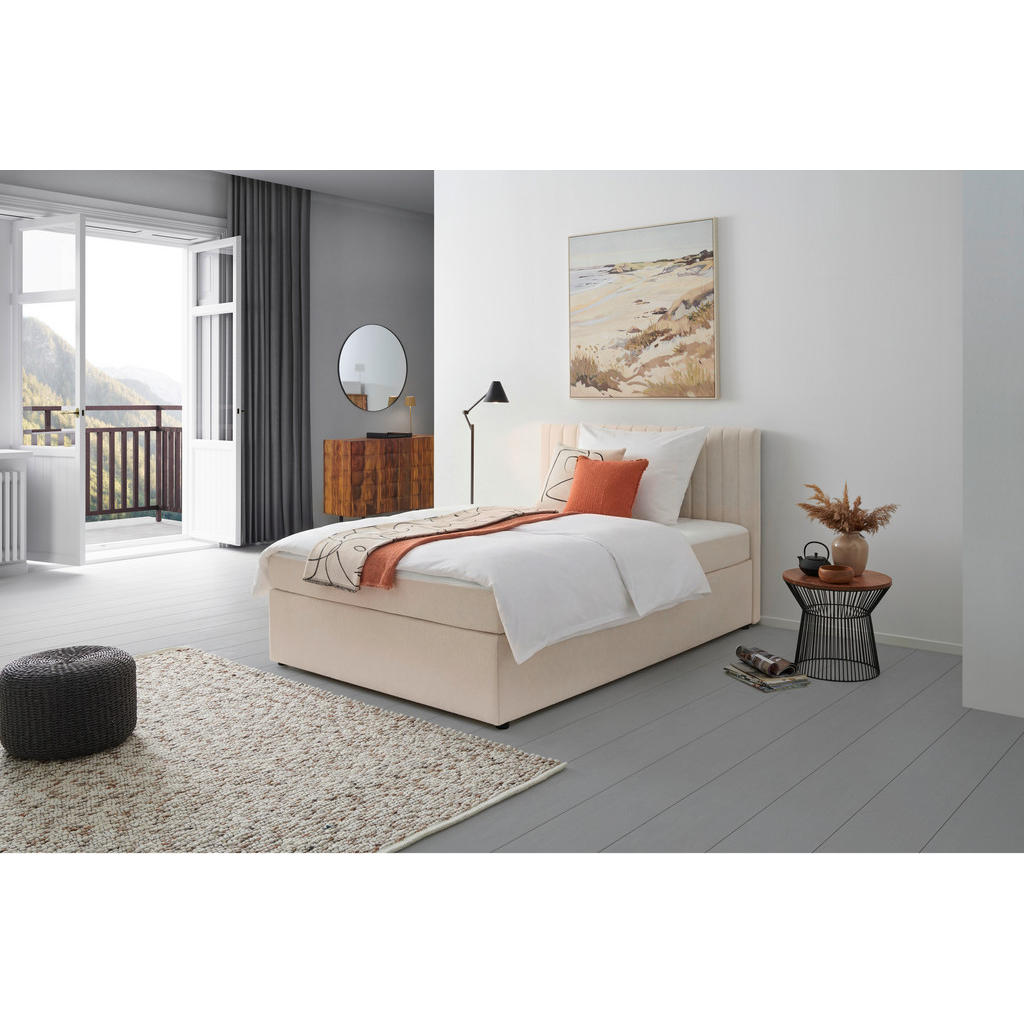 BED MET MATRAS x, hout, crème textiel