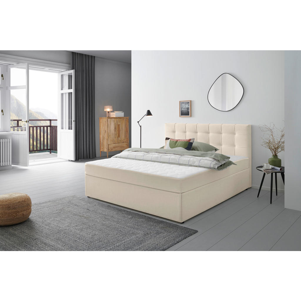 BED MET MATRAS x, hout, crème textiel