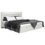 BED MET MATRAS 140 cm x 200 cm, hout, textiel, houten materiaal crèmekleur thumbnail 2