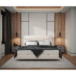 BED MET MATRAS 140 cm x 200 cm, hout, textiel, houten materiaal crèmekleur thumbnail 6