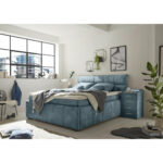 BED MET MATRAS 180 cm x 200 cm, blauw textiel thumbnail 2