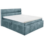 BED MET MATRAS 180 cm x 200 cm, blauw textiel thumbnail 1