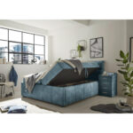 BED MET MATRAS 180 cm x 200 cm, blauw textiel thumbnail 3