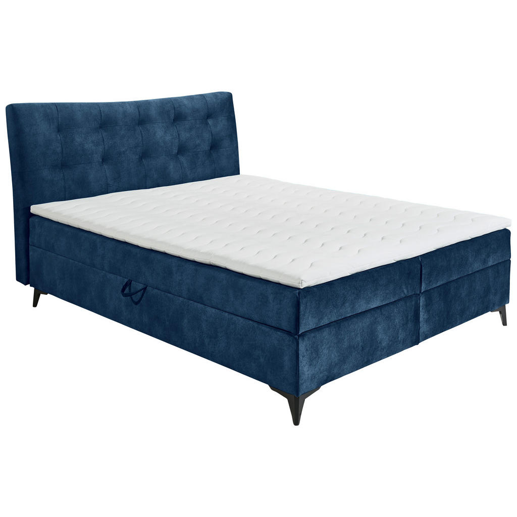 BED MET MATRAS 180 cm x 200 cm, textiel, houtmateriaal blauw