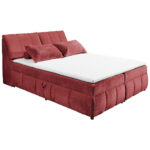 BED MET MATRAS 160 cm x 200 cm, textiel, houtmateriaal rood thumbnail 4