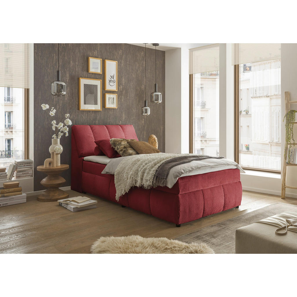 BED MET MATRAS 120 cm x 200 cm, textiel, houtmateriaal rood