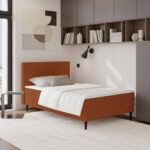 BED MET MATRAS 90 cm x 200 cm, rood textiel thumbnail 1