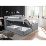 BED MET MATRAS 180 cm x 200 cm, textiel, materiaal hout grijs thumbnail 3