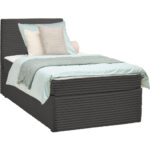 BED MET MATRAS 100 cm x 200 cm, hout, grijs textiel thumbnail 2