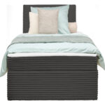 BED MET MATRAS 100 cm x 200 cm, hout, grijs textiel thumbnail 5