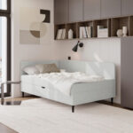 BED MET MATRAS 90 cm x 200 cm, grijs textiel thumbnail 1