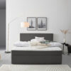 BED MET MATRAS x , hout, textiel grijs