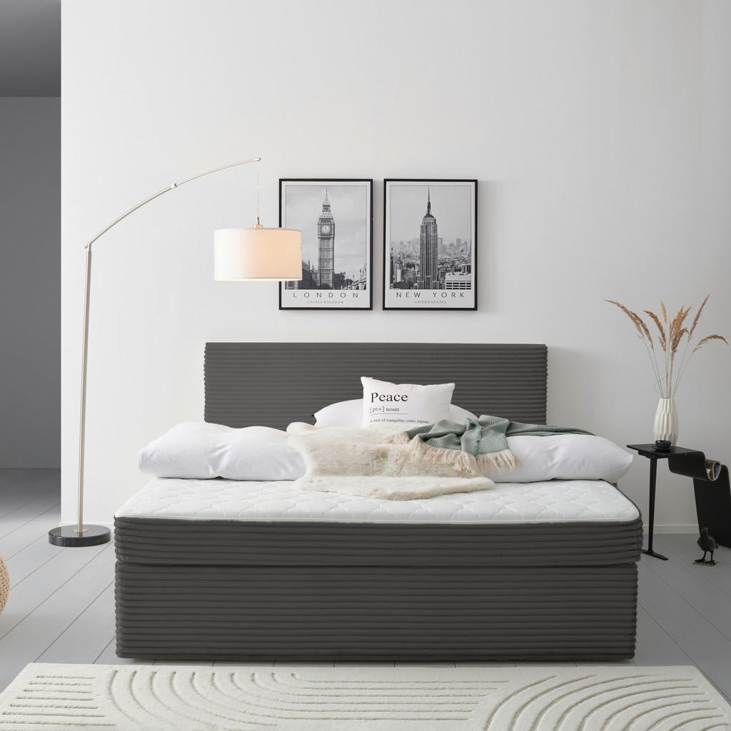 BED MET MATRAS x , textiel, houtgrijs