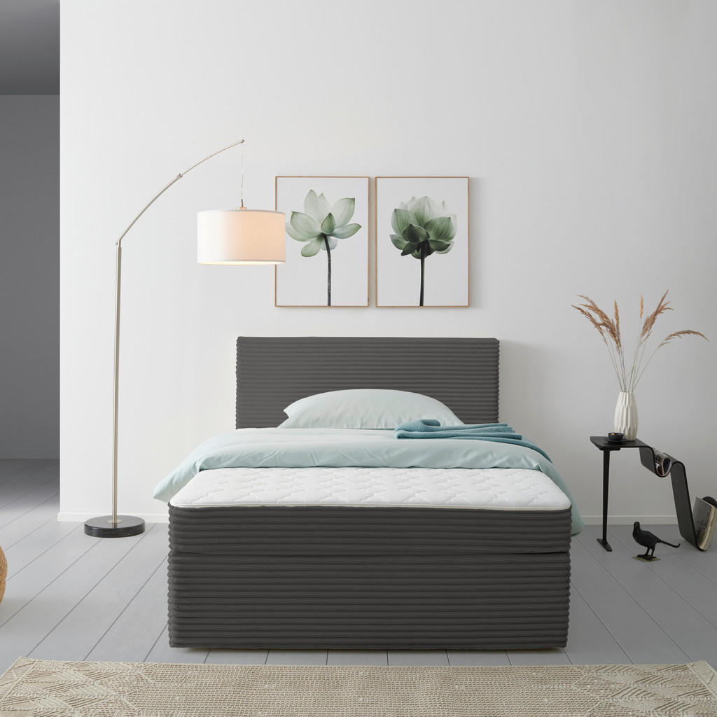 BED MET MATRAS x , hout, textiel grijs