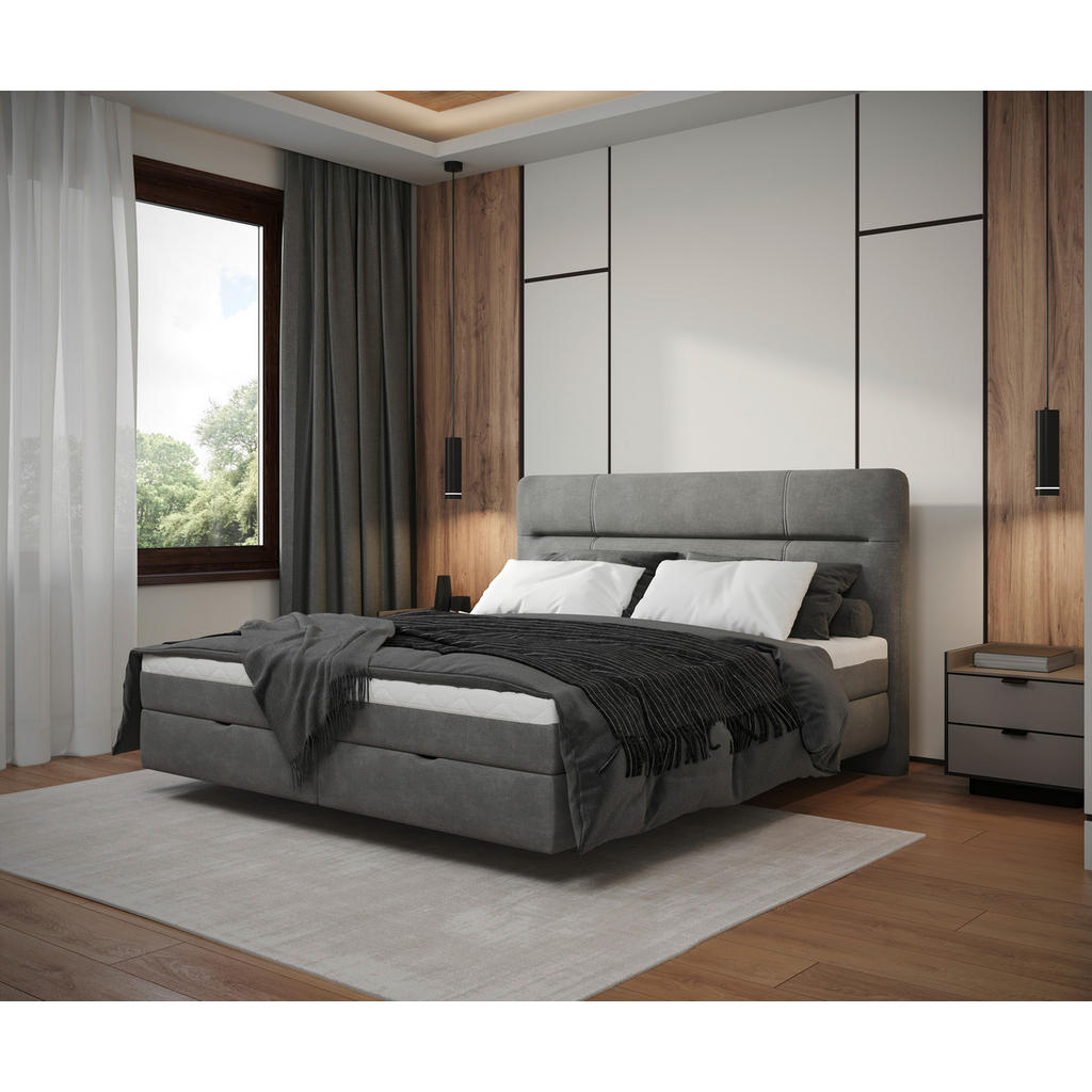 BED MET MATRAS 140 cm x 200 cm, hout, textiel, houtmateriaal grijs