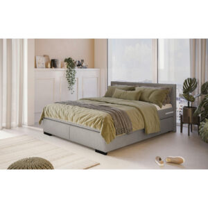 BED MET MATRAS 180 cm x 200 cm, hout, textiel, zilverkleurig houtmateriaal