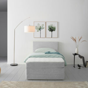 BED MET MATRAS 100 cm x 200 cm, hout, zilverkleurig textiel