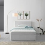 BED MET MATRAS x, hout, zilverkleurig textiel thumbnail 1