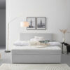 BED MET MATRAS x, hout, zilverkleurig textiel