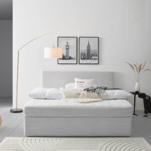 BED MET MATRAS x, hout, zilverkleurig textiel