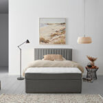 BED MET MATRAS x , hout, donkergrijs textiel thumbnail 5