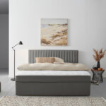 BED MET MATRAS x , hout, donkergrijs textiel thumbnail 6