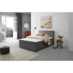 BED MET MATRAS x , hout, donkergrijs textiel thumbnail 1
