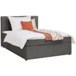 BED MET MATRAS x , hout, donkergrijs textiel thumbnail 2