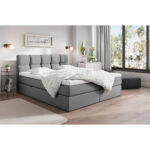 BED MET MATRAS 200 cm x 220 cm, hout, textiel, houtmateriaal donkergrijs thumbnail 1