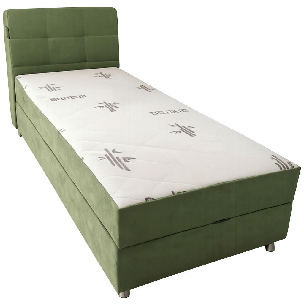 BED MET MATRAS 90 cm x 200 cm, metaal, textiel groen