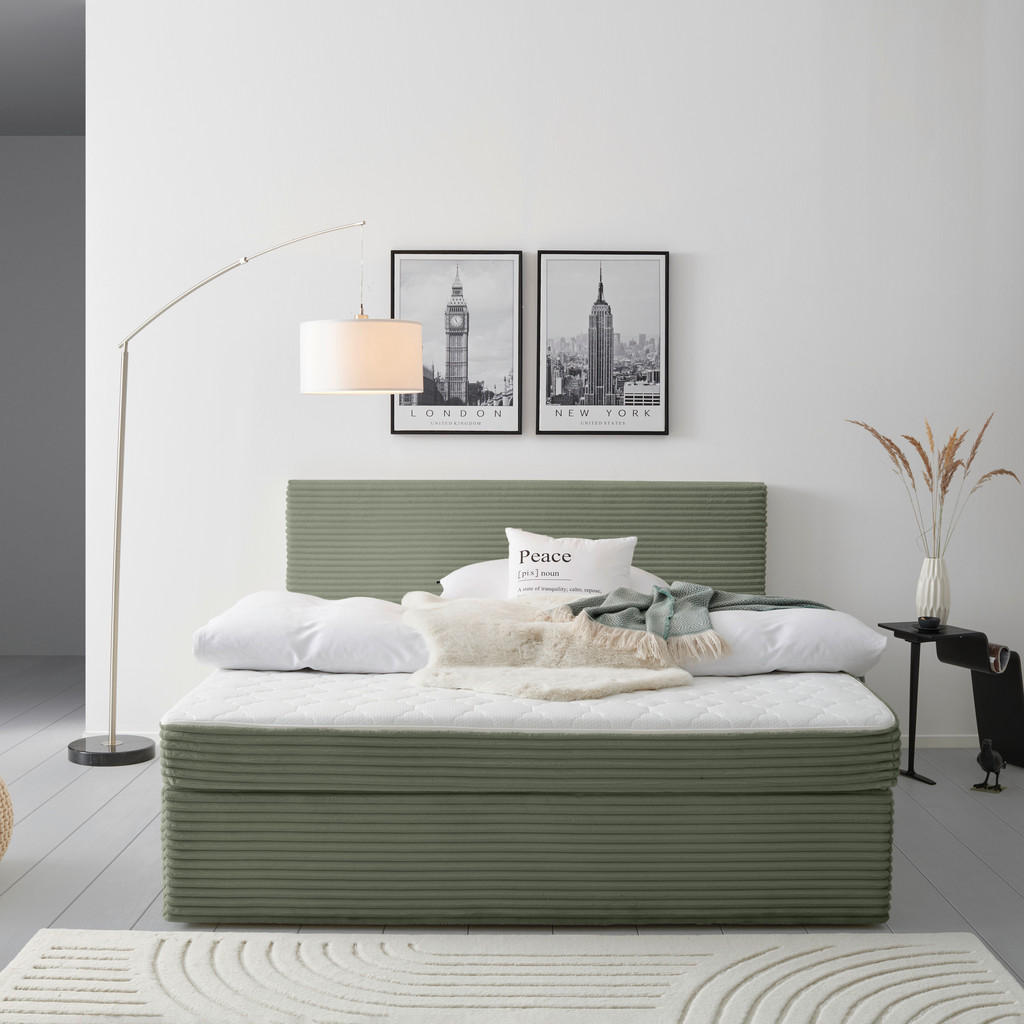 BED MET MATRAS x, hout, textiel groen